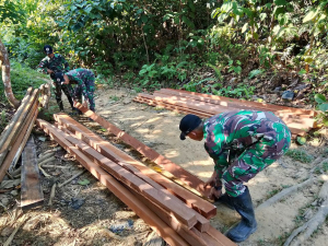 42 Batang Kayu Hasil Ilegal Logging Berhasil Diamankan Satgas Yonkav 12/BC di Perbatasan RI-Malaysia