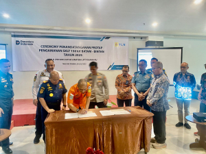 Danlanal Bintan Teken Protap Pengamanan SKLT 150 kV Batam-Bintan