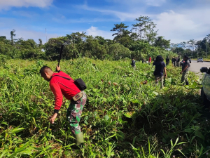 Anggota Kodim 1710/Mimika Bersihkan Lahan, Tegaskan Batas dan Jaga Aset Satuan