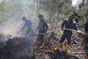 Lanal Banjarmasin Bersama Tim Gabungan Lokalisir Karhutla Guntung Damar