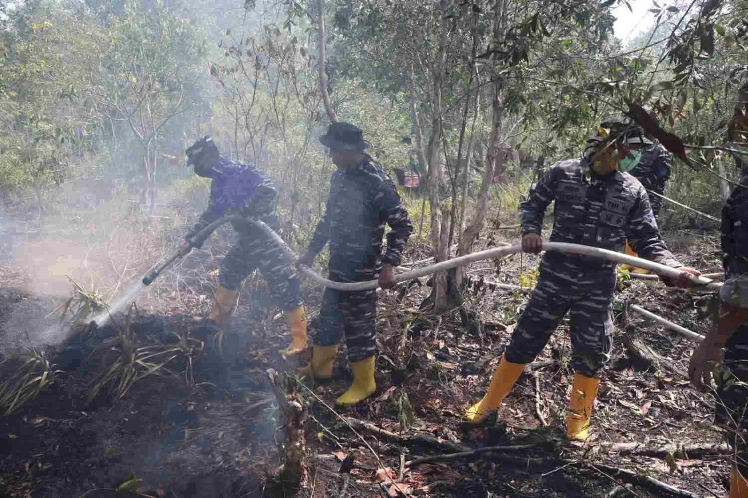 Lanal Banjarmasin Bersama Tim Gabungan Lokalisir Karhutla Guntung Damar