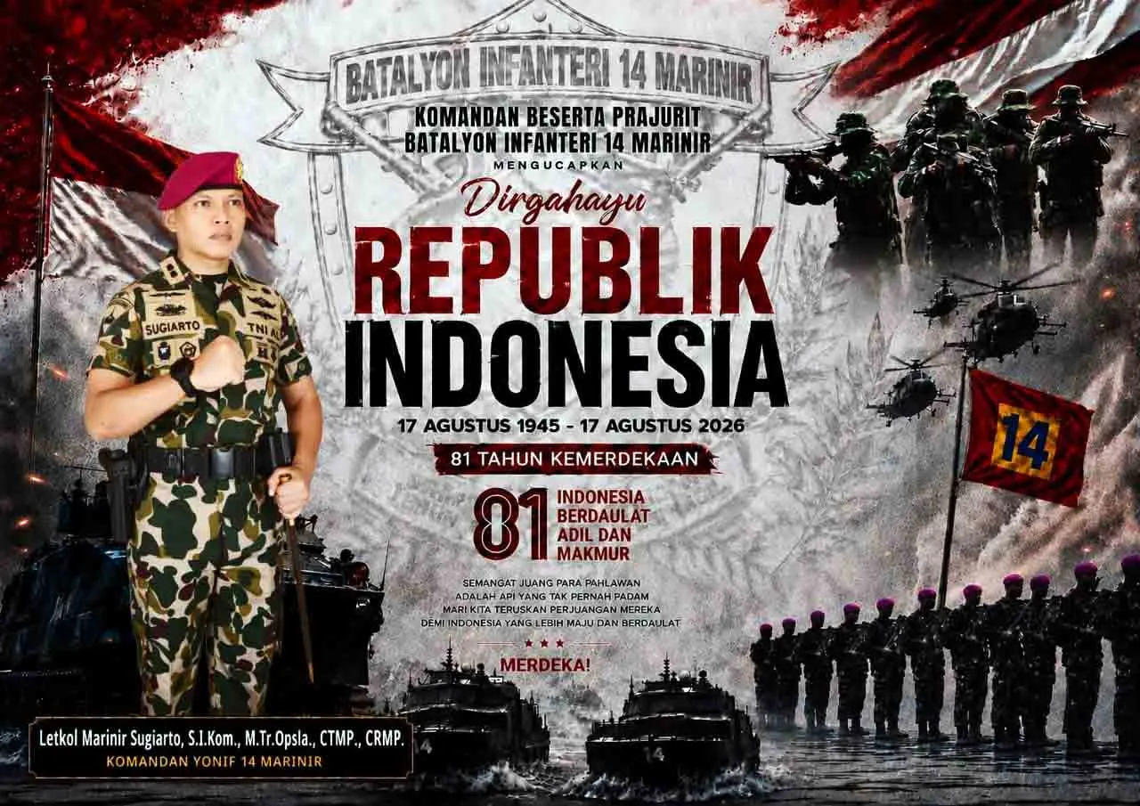 Komandan Yonif 14 Marinir Sampaikan Pesan HUT RI ke-81: Indonesia Berdaulat, Adil dan Makmur