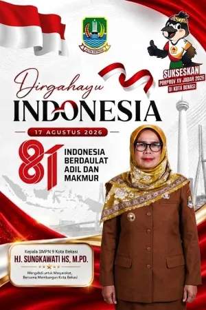 Sambut HUT RI ke-81, Kepala SMPN 9 Kota Bekasi Ajak Masyarakat Sukseskan Porprov XV Jabar 2026