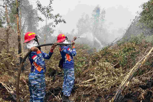 Asap Masih Mengepul, Satgas Lanud Sjamsudin Noor Perkuat Pembasahan Gambut